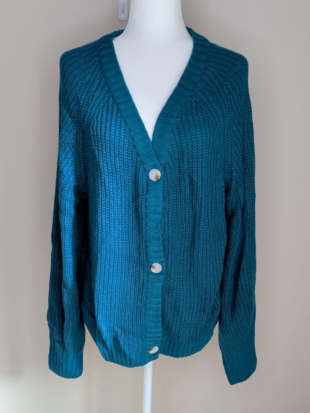 Women’s Teal V-Neck Button Cardigan Sweater